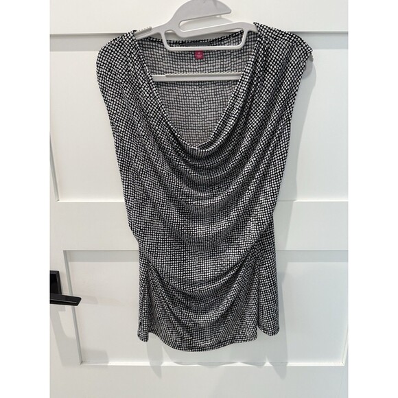 Vince Camuto Womens Top Medium Black White Dot  Office Casual Spotted. Exc - Picture 1 of 8